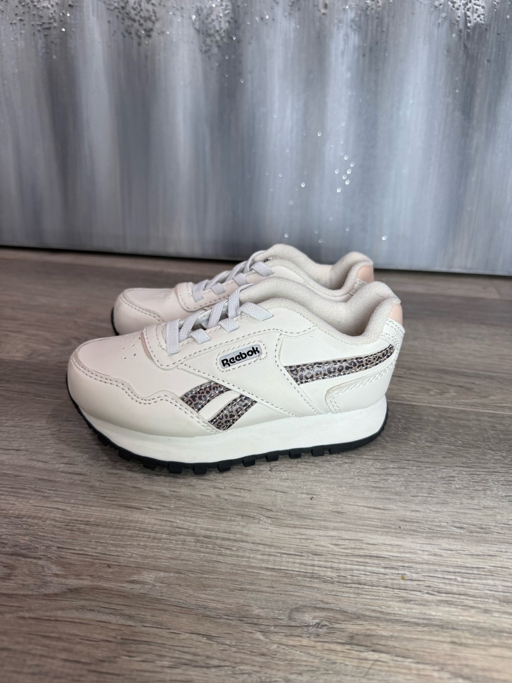 Reebok Kids White Sneakers with Leopard Accents